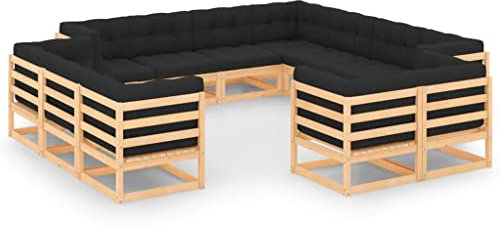 QJBSAVVA 12-TLG. Garten-Lounge-Set, Balkonstühle Garten Sitzgruppe Loungemöbel Terrasse Garten Essgruppe Geeignet für Balkon Garten Wenig Platz Außen mit Kissen Massivholz Kiefer