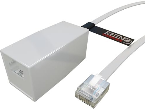rhinocables RJ11 Extension ADSL 4 Pin Broadband Modem Router Extension Cable BT VOIP Phone - Male cable with Female Coupler (2m)