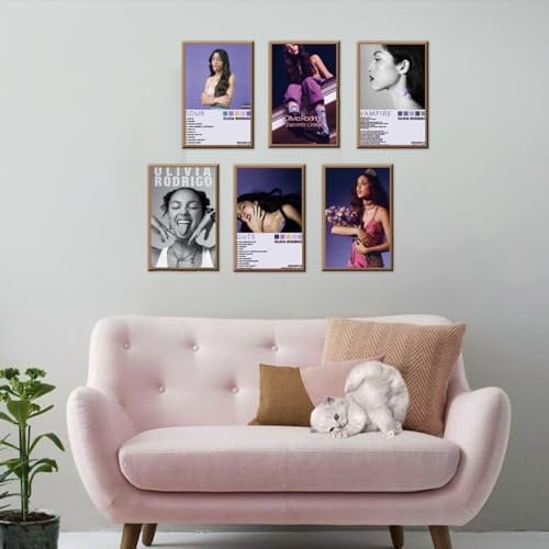 TYXHXTF Juego de 6 Pósteres Portada de Álbum de Música Olivia, Cubierta de Álbum, Póster de Música, Cantante Póster, Lienzo Estético, Pósteres Artísticos, Arte de Pared, Sin Marco