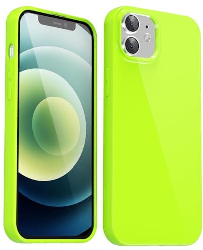 Svanove for iPhone 12/12 Pro Case Silicone, Glossy Soft Rubber Gel Jelly Cute Protective Plastic Simple Plain Phone Case Cover for Women Girl, Slim Thin Flexible Shockproof TPU, Neon Green Lime