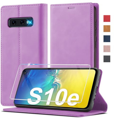 Handyhülle für Samsung Galaxy S10E Hülle Leder [Mit S10E Schutzfolie] für Samsung Galaxy S10e Hülle Klappbar Leder Flip Wallet 360 Stoßfeste Case Schutzhülle Klapphülle für Samsung S10E Hülle Holster