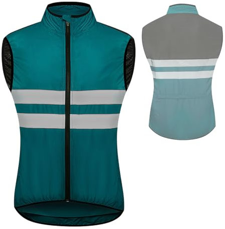 MODRYER Gilet De Cyclisme Haute Visibilité Hommes Femmes Haut Réfléchissant Respirant sans Manches Manteau De Vélo Coupe-Vent Thermique Softshell Veste D'extérieur,Navy Blue-XXL