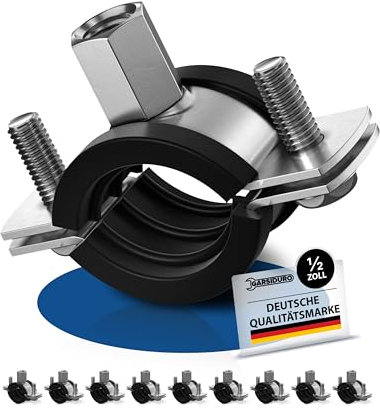 GARSIDURO® Profi Rohrschellen | 1/2 Zoll (20-25mm) 10 Stück | Schraubrohrschellen Stahl verzinkt mit Gummieinlage zur Rohrbefestigung und Rohrhalterung mit Vibrationsdämmung und Schalldämmung | 1/2