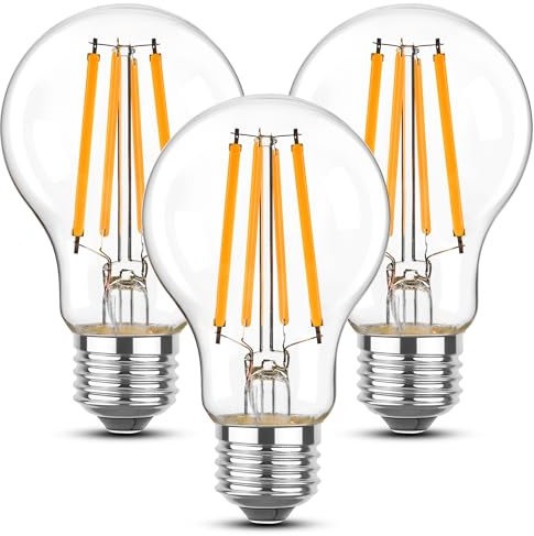 Century Light E27 LED Edison Glühbirne,12W 1800 Lumens 2700K Warmweiss Birne Ersatz für 100W 120W Glühlampe, A60/A19 Kein Flackern Filament Lampe,Nicht-Dimmbar, AC 220-240V (3er Pack)