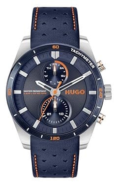 HUGO Multi Zifferblatt Quarz Uhr für Herren Kollektion #FAST mit Marinblaues Lederarmband - 1530371