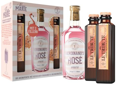 Ferdinand's | Rosé Aperitif | Perfektes Sommergetränk mit Rhabarber und Holunderblüte | Mit Le Tribute Pink Grapefruit Soda | 500ml + 2 x 200ml | 17% vol.