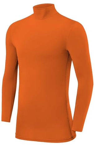 PowerLayer Compression Tops for Boys Base Layers Boys Running Top Thermal Shirt - Mock Neck - Orange, 10-12 Years