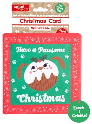 YöL Pudding Christmas Card Themed Pet Dog Puppy Toy Plush Crinkle Effect Festive Play Stimulating Interactive