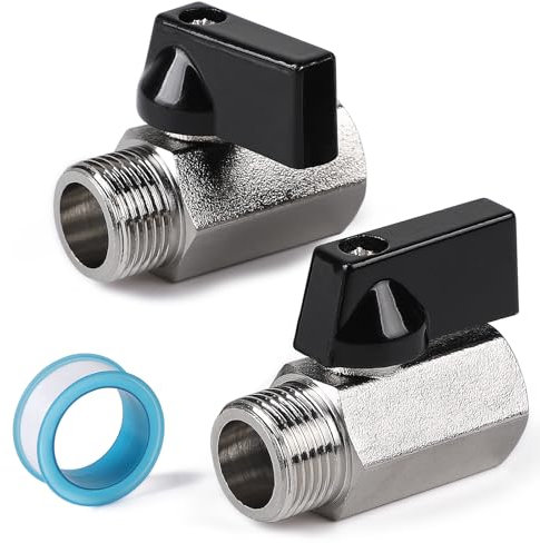 EFUTURETIME 2 x Mini Kugelhahn Absperrventil, 3/8AG x 3/8 IG Absperrhahn, Messing Vernickeltes Kugelventile mit Teflonband