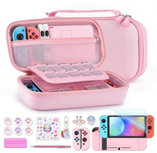 innoAura Housse Switch 2 pour NS Switch 2 Console (2025), Étui Rigide pour Switch 2 avec 12 Cartouches de Jeux, Sac de Hard Switch 2 pour Le Voyage et Le Stockage (Rose)