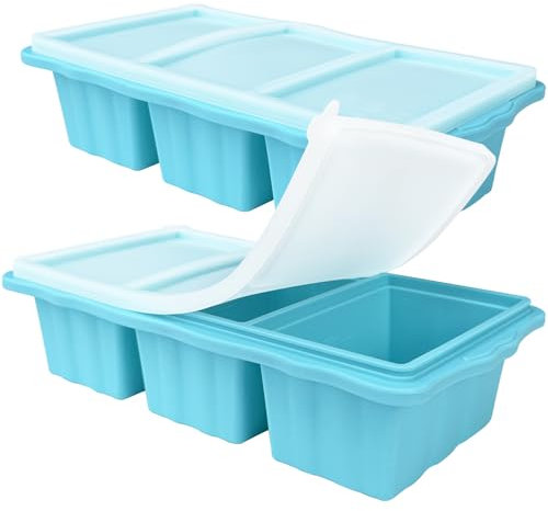 Tmeng 2 Pack Silicone Freezer Molds With Lids,1.5 Cup Silicone Freezer Tray With Lids for Easy Meal Prep Container and Kitchen Storage Solution Perfect for Storing Soup, Sauces, Leftovers and More