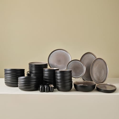 Karaca Mercure 59-Piece Stoneware Dinner Set for 12 People, Reactive Glaze Finish Plates and Bowls Set, Microwave & Dishwasher Safe, Ideal Dinnerware for Everyday & Special Occasion