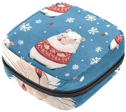 Damenbinden-Aufbewahrungstasche, Tampon-Reißverschlussbeutel, Capybaras mit Weihnachtsschneeflocken Periodentaschen für Teenager-Mädchen, weibliche Menstruations-Geldbörse