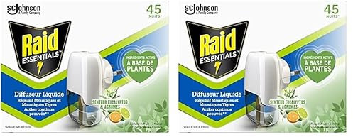 RAID ESSENTIALS DIFFUSEUR ELECTRIQUE LIQUIDE REPULSIF MOUSTIQUES EUCALYPTUS & AGRUMES 45 NUITS 32ml (Lot de 2)