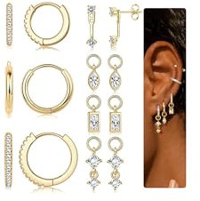 FIOROYAL 7Paar Ohrringe Ohrstecker Gold Hängend Set Damen Gold/Silber,Hypoallergen Helix Tragus Piercing Ohr Set, Ohrringe Creolen für Damen Mehrfache Piercings-JH