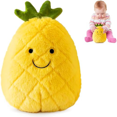 HaOrchid Ananas Plush Spielzeug, Plüschtier Stofftier Obst, Plüschtier Ananas, Plüschkissen Spielzeug, Mini Pineapple, Schmusetier Geschenk für Kinder Mädchen Jungen, 25 cm Ananas