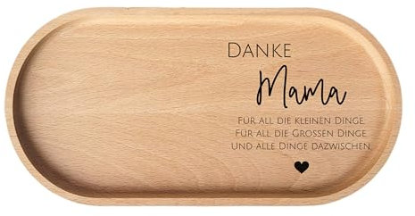 Personalisiertes Holztablett mit Gravur für Mama, Ovales Frühstückstablett aus Buchenholz, 'Danke Mama' Geschenk zum Muttertag. 25 x 12 cm - Buchenholz mit Stopper (OHNE Personalisierung)