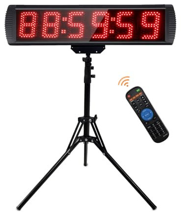 Ousmile Gym Timer, 5 Inch Gym Clock with Stand, Large LED Digital Wall Clock with Remote Control, Countdown/Up, 6 Digits Stopwatch Race Timing Clocks, 12/24H Digital Timer for Marathon Home Gym Garage