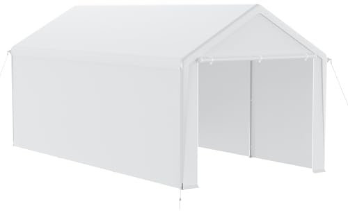 HENGMEI Grande tente de garage - Auvent de voiture - Tente de rangement - Résistante aux UV - Étanche - Avec fenêtre enroulable - 3 x 6 m - Blanc