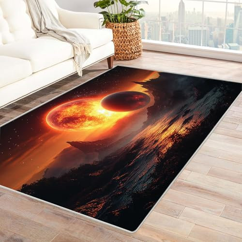 WQBQKKX Teppich 3D Sternenhimmel Mond Abstrakt Bunt Teppiche fürs Schlafzimmer, Arbeitszimmer, Büro, Flur, Kinderzimmer und Küche(Gold)-150x210cm