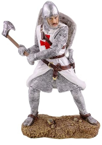 Kremers Schatzkiste Tempelritter Figur mit Axt und Schild Handbemalt 19 x 17 cm Polyresin-Statue | Perfektes Sammlerstück & Geschenk für Geschichte & Mittelalter-Fans