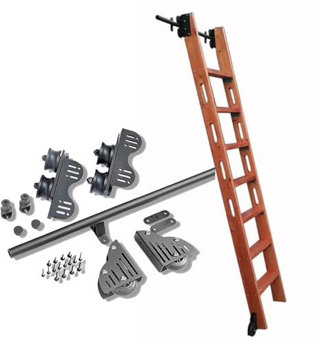 ZNGEPHAP Library Hardware Kit Sliding Track, 3.3-20ft Ladder Kit Telescope Rolling Ladder Track Rail Mobile Library Ladder Rail/track Kit for Loft Office, Extension Kit (16ft/500cm Track kit)