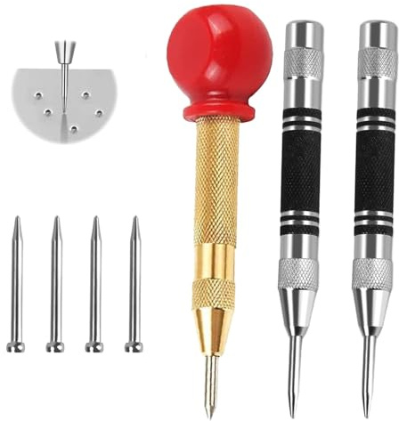 VZU Federkörner Set 3 Stück, Automatik Körner Metall mit 4 Ersatzspitzen | Einstellbarer Körner Automatik für Metall, Holz, Glas, Kunststoff und dünne Stahlbleche, Körner Werkzeug 130 mm