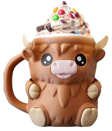 Highland Cow Ice Pint Holder, Niedlicher Kuh Eiscreme Pint Halter, Anti-Freeze Hände Eisbecher Mit Löffel, Wiederverwendbarer Eiscreme Pint Hülle für Ice Cream Containers