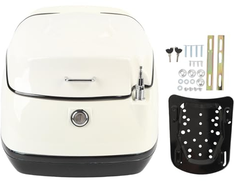 Akozon 38L Top -Box - Universal Storage Hülle mit Schlüsselschloss, Passstriche und Handschuhen, Heckkoffer für Fahrradgepäckträger (White)