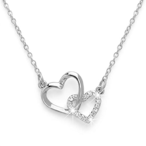 KFRS Interlock Heart Silver Pendant Necklace Dainty Infinity Eternity Love Choker Necklaces Cute Initial Heart Adjustable Chain Necklace Clavicle Chain Girlfriend