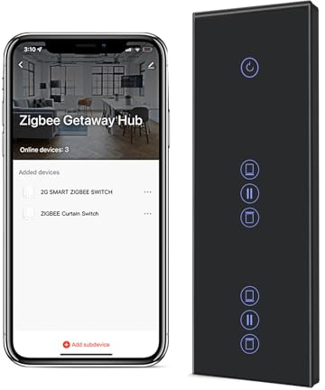BSEED Alexa Lichtschalter mit 2 Fach Rolladenschalter, 1 Fach 1 Weg Zigbee Touch Schalter kompatibel mit Smart Life/Tuya APP, Alexa und Google Home Zigbee gateway erforderlich Schwarz