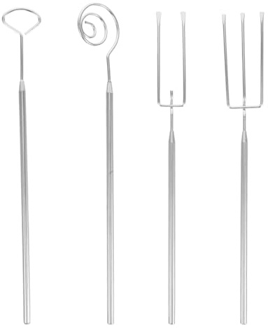 ROMISBABA Fourchettes à Fondue en Acier Inoxydable 4 Pcs – Fourchette à Chocolat, Fromage et Rôti Embouts Spirale, Triangle et Trois Dents – Ustensiles Polyvalents Cuisine, Salade