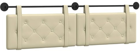 vidaXL Hängendes Kopfteil Creme Kunstleder, Elegantes modernes Kopfteil, rechteckiges Design, Wandmontage, gepolsterte Rückenlehne, minimalistisches Schlafzimmerdekor