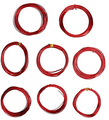Lot de 8 rouleaux de fil en aluminium pour fabrication de bijoux Rouge 0,6 à 3 mm