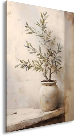 deyoli Leinwandbild Meditativer Olivenbaum im Keramiktopf mediterranes Gemälde Format: 60x40cm XXL Kunstdruck Bild auf Keilrahmen/Wandbild/Wohnzimmer Dekoration