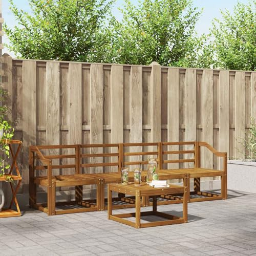 Gecheer Outdoor-Sofagarnitur 5 pcs Natur Massivholz Akazie, Gartensofa Outdoor Sitzgruppe Gartenlounge Gartenmöbel Set für Balkon Terrasse Café-Bereich3365987