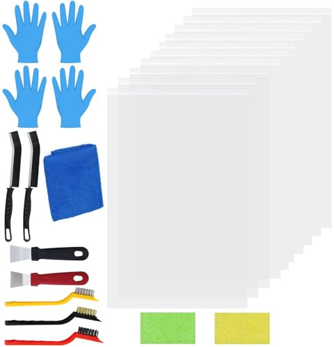 10 Pcs Reusable Oven Rack Cleaning Bags, 60x40cm Reusable Oven Rack Cleaner Kit Thick Soaking Bag with Crevice Brush Stove Brush Scraper Cleaning Sponges Gloves Cloth for Most Ovens Racks Sizes