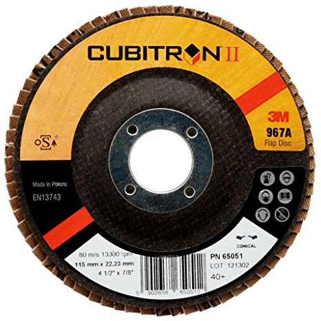 3M Cubitron II Fächerschleifscheibe 967A, 115 mm, 22,23 mm, 40+, konisch, 1 Stück / Karton
