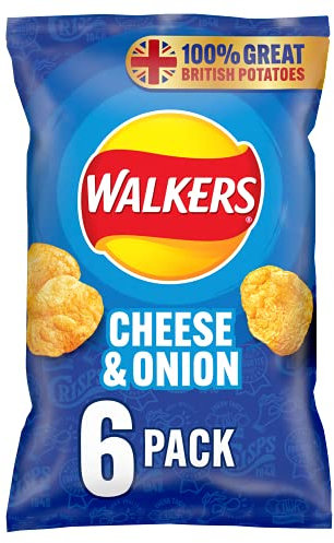 Walkers Cheese and Onion Vegetarian Multipack Crisps, Ideal for Lunch and Snacking 6x25 g