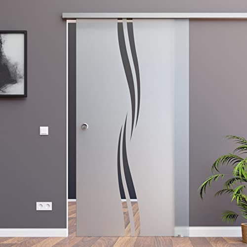 BM2-1025-2-AS: Schiebetürsystem ESG 1025x2175x8mm Dekor M2, Siebdruck; Schienensystem ALU SlimLine SoftStop; Griffmuschel