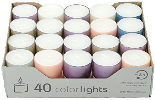 Wenzel-Kerzen Colorlights Pastell 8h Teelichte, Paraffin, 3,8 x 3,8 x 2,4 cm, 40