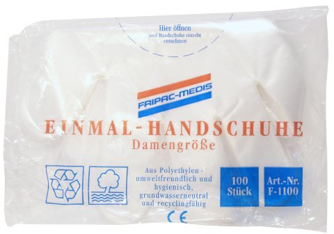 Fripac-Medis Einmal-Handschuhe, Beutel mit 100 Stück, Damengröße, geprägt 100 Stück (1er Pack)