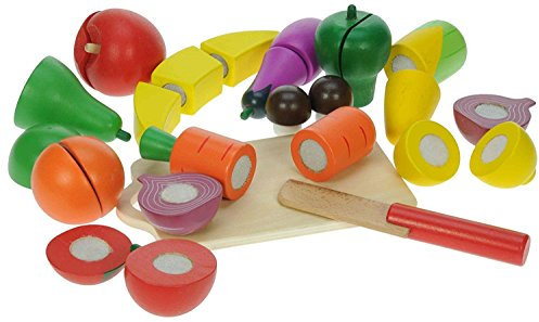 27 teiliges Holzspielzeug Set Holz Obst Gemüse zum schneiden mit Messer und Schneidebrett - perfekt für Spielküche oder Kaufladen