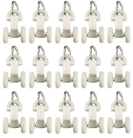 sourcing map Curtain Track Plastic Twin Wheeled Carriers Drapery Rail Sliding Glider for Window Shower Curtain Tracks 14mm Wheel Dia 80 Pcs