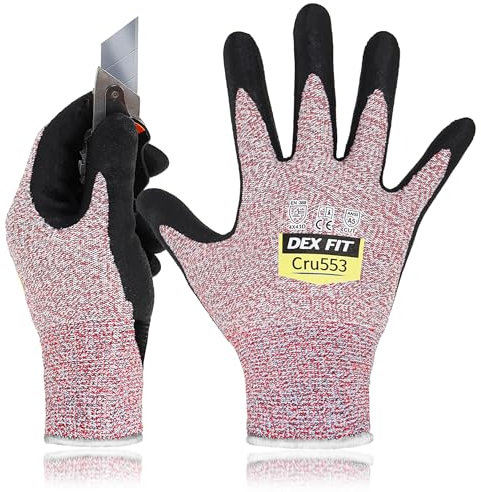 DEX FIT Cru553 Guanti Resistenti al Taglio Livello 5, Comodo Fit 3D, Presa Salda, Smart Touch, In Nitrile Resistente, Sottili e Leggeri, Lavabili in Lavatrice, 1 paio (S, Cut 5 Cru553 Red 1pr)