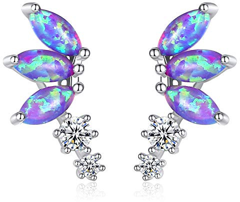 VIKI LYNN Opal Ohrringe Blütenblatt Damen Ohrhänger 925 Sterling Silber und Zircons Ohrstecker Geburtstag Weihnachten Valentinstag Geschenke für Frauen