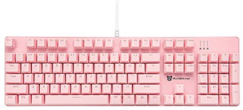 Merdia Hot Swappable Mechanical Gaming Keyboard - White Backlit With Blue Switches, 104 Keys, Wired, Pink