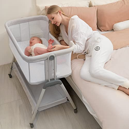 Angelbliss Baby Stubenwagen Nachttisch, leicht zusammenklappbar, tragbar, Stubenwagen für Baby mit Rollen, verstellbare Höhe, inklusive Matratze (Beige)