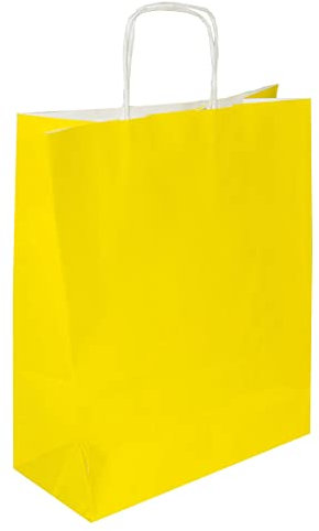 goodsforbusiness GmbH 50 x Papiertaschen gelb, Gr. 18 x 08 x 22 cm | Papiertüte mit Papier-Kordelgriff | sehr stabile Papiertüten aus 100g/qm Kraftpapier
