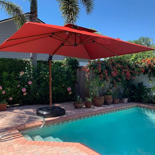 PURPLE LEAF Alu Holzoptik Ampelschirm Rechteckig 270 x 365 cm Rechteckig Sonnenschirm Groß 360° Drehbar Gartenschirm mit Kurbel Doppeldach, Bordeaux